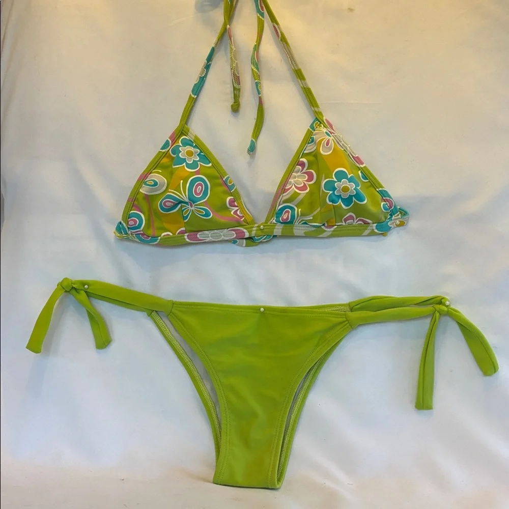VINTAGE 1980’s BRAZILIAN STRING TIE THONG MULTICOLOR BIKINI SET - G/L - Picture 3 of 12